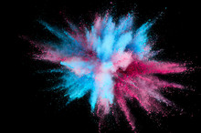 Colored Powder Explosion. Abstract Closeup Dust On Backdrop. Colorful Explode. Paint Holi