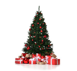 christmas tree decorated with red patchwork ornament artificial balls craft presents for new year 20
