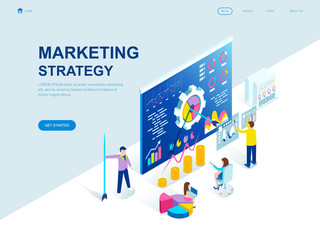 Modern flat design isometric concept of Marketing Strategy decorated people character for website and mobile website development. Isometric landing page template. Vector illustration.