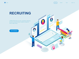 Wall Mural - Modern flat design isometric concept of Recruiting decorated people character for website and mobile website development. Isometric landing page template. Vector illustration.