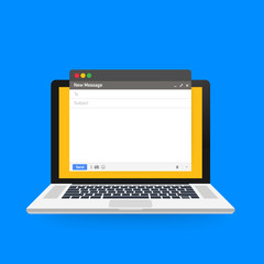 Poster - Email template. Blank e-mail browser window. Mail message web page vector frame on laptop screen. Vector illustration.