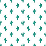 Seamless pattern of hand-drawn cacti. Image of a green cactus with prickles. Illustration for children, room, textile, clothes, cards, wrapping paper.