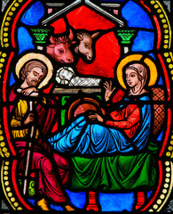 Fototapete - Nativity Scene - Stained Glass in Monaco Cathedral