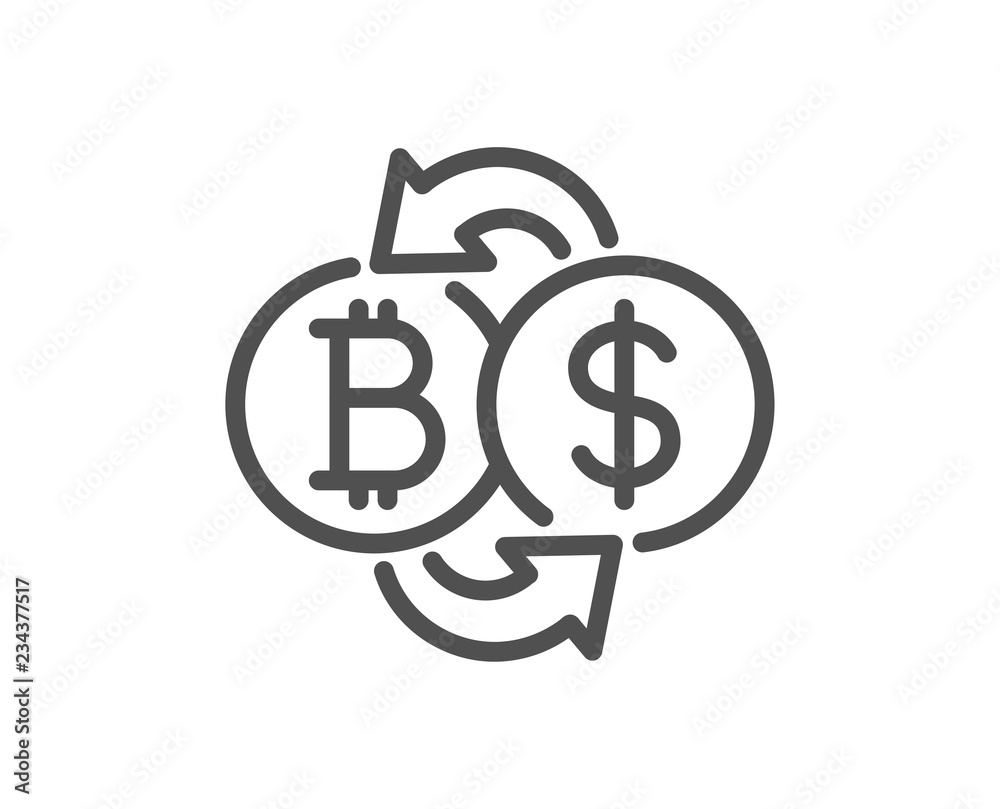 Bitcoin exchange line icon. Cryptocurrency coin sign. Dollar money symbol.  Quality design flat app element. Editable stroke Bitcoin exchange icon.  Vector Stock Vector | Adobe Stock