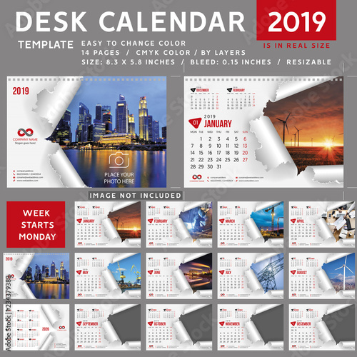 Desk Calendar Template For 2019 Year Design Template Week Starts