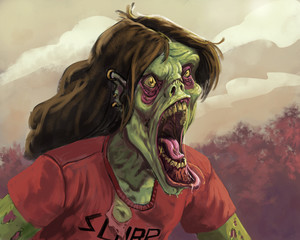 Screaming stylized zombie running and screaming towards its prey