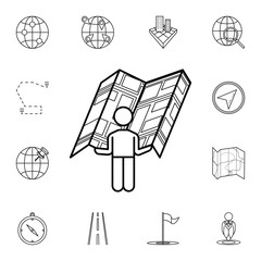 Poster - a man with an open card icon. Detailed set of navigation icons. Premium graphic design. One of the collection icons for websites, web design, mobile app