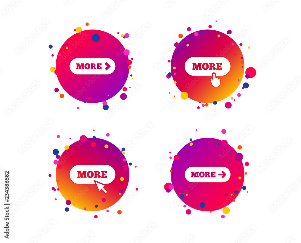 Click More More with cursor pointer icon. Details with arrow or hand symbols ...