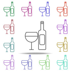Poster - a bottle and a glass of wine outline icon. Elements of restaurant in multi color style icons. Simple icon for websites, web design, mobile app, info graphics