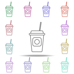 Poster - plastic cup with coffee outline icon. Elements of restaurant in multi color style icons. Simple icon for websites, web design, mobile app, info graphics