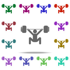 Poster - athlete with a barbell icon. Elements of Sport in multi color style icons. Simple icon for websites, web design, mobile app, info graphics