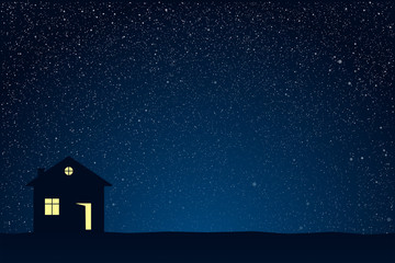 Wall Mural - starry blue nighy sky shining stars alone house.