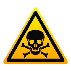 Icon danger. Isolated yellow triangle sign skull with bones on white background. Vector illustration.