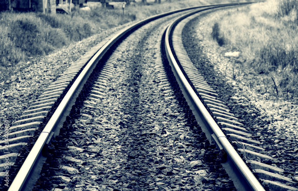 Foto de Stock railway in the industrial zone..empty rails with a ...