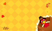 Happy Thanksgiving Background Vector Illustration, Turkey Bird On Yellow Retro Background.