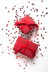 Wall Mural - merry christmas and happy holidays greeting card. new year. valentine's day. red gift, present on wh