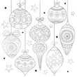 Seamless Christmas pattern. Festive background with holiday elements. Adult coloring book design. Black and white pattern for Christmas coloring page. Vector illustration
