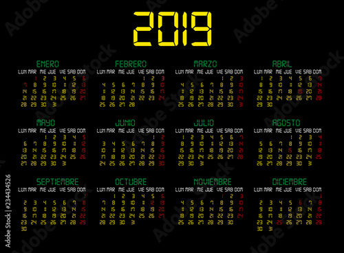 Calendario Digital 2019 En Espanol Con Fiestas De Espana Buy This Stock Vector And Explore Similar Vectors At Adobe Stock Adobe Stock calendario digital español