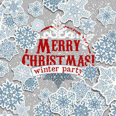 Poster - Christmas background with white snowflakes.  Greeting card, poster.