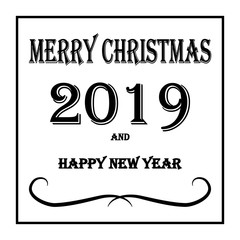 Wall Mural - Merry Christmas and Happy New Year lettering and 2019 on white background. Fashion graphic background design. Modern abstract texture. Monochrome template for prints, card, poster. Vector illustration