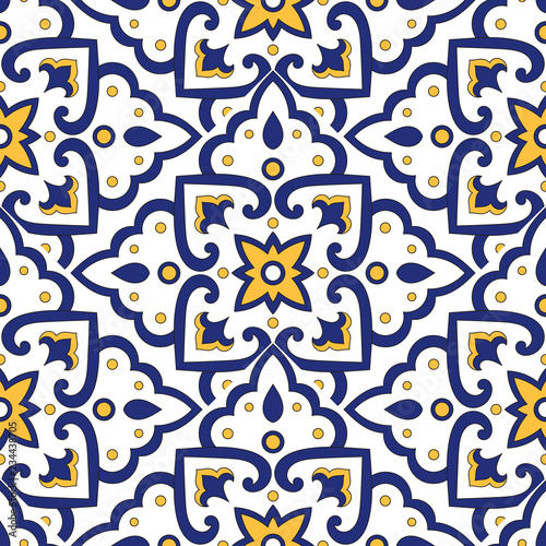 Mexican Tile Pattern Vector With Scale Blue Yellow And