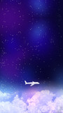 Fototapeta Sport - 満天の星空に浮かぶ雲、飛行機の形をした雲