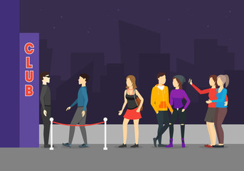 Wall Mural - Enter a Club Concept Flat Design. Vector