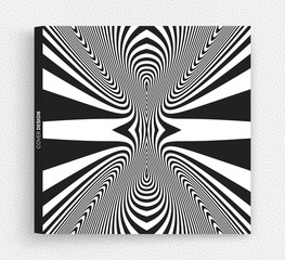 Cover design template. Black and white design. Abstract striped background. Vector illustration.