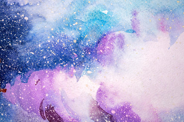 Wall Mural - watercolor blue pink purple stain drips blobs. abstract watercolour illustration.
