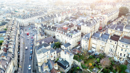 Aerial cityscape view of Bath, Somerset, United Kingdom