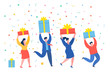 © vectorstory - Funny mini business people with gifts. New Year business concept.