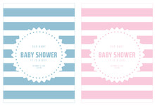 Set Of Baby Shower Invitations Cards,poster,greeting,template,stork, For Boy And Girl Baby