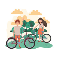 Wall Mural - children with bicycle in landscape