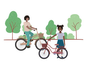 Poster - father and daughter with bycicle in landscape