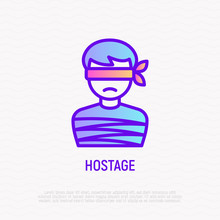 Hostage Thin Line Icon: Tied Human. Modern Vector Illustration Of Kidnapping.