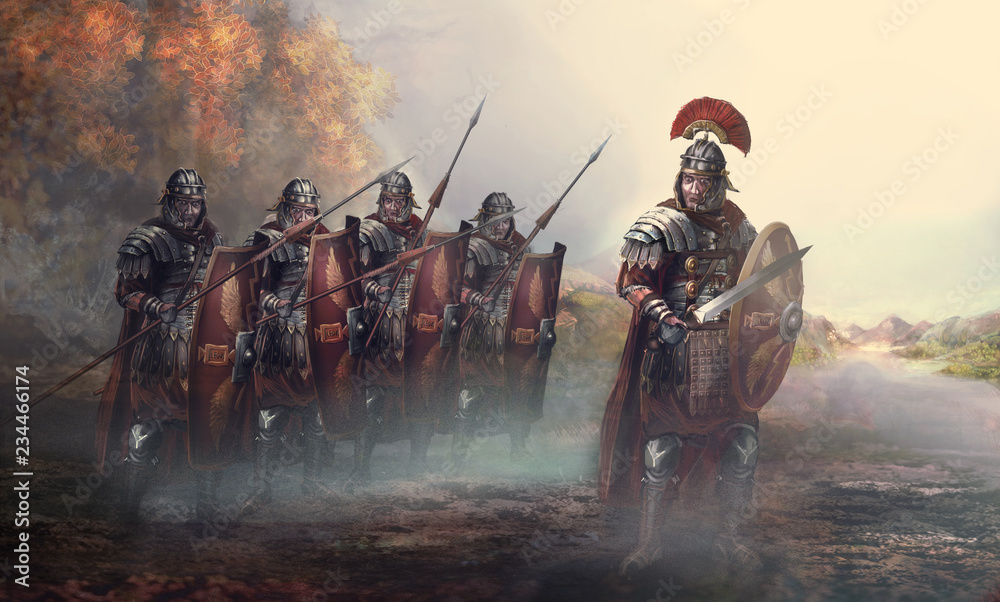 Roman soldiers and their general	 - obrazy, fototapety, plakaty 
