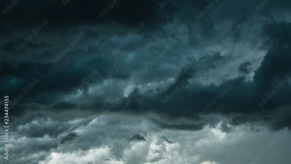 Dramatic black clouds and motion, Dark sky with thunderstorm before rainy - obrazy, fototapety, plakaty 