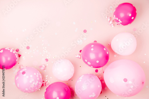 Cuadros en Lienzo Pink balloons with Confetti, bows and paper decorations