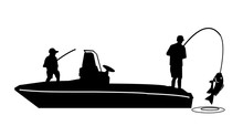 Fishing On A Boat Silhouette Vector