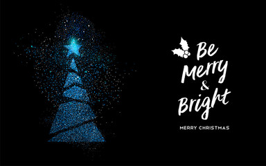 Wall Mural - Merry Christmas blue glitter pine tree shape card