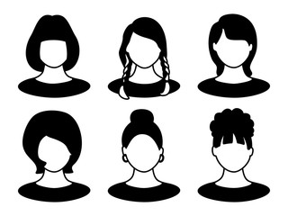 Wall Mural - set of beautiful young female faces for avatar on white background. collection of different women fa