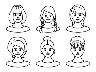 Wall Mural - set of beautiful young female faces for avatar on white background. collection of different women fa