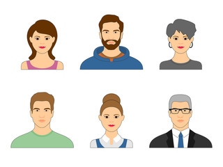 Wall Mural - set of cartoon faces of men and women for avatar. collection of male and female faces on isolated ba