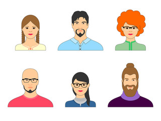 Wall Mural - set of cartoon faces of men and women for avatar. collection of male and female faces on isolated ba