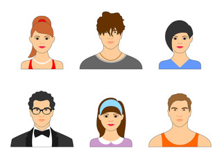 Wall Mural - set of cartoon faces of men and women for avatar. collection of male and female faces on isolated ba