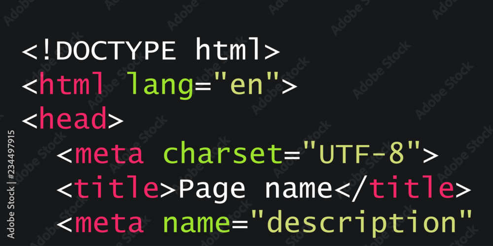 Html code, close-up view. Vector illustration. Stock Vector | Adobe Stock