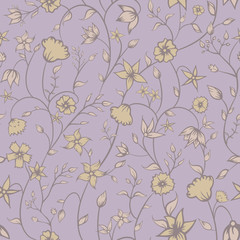 Naklejka na meble Vector Petite Indian Floral Ornaments line art in pastel purple seamless pattern background. Perfect for fabric, scrapbooking and wallpaper projects.