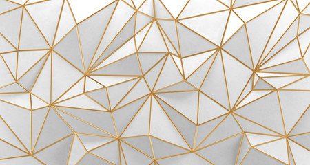 Wall Mural - white low poly background with golden edges. 3d rendering.