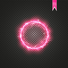 Wall Mural - red round frame. shining circle banner. isolated on black transparent background. vector illustratio
