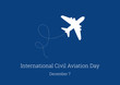 International Civil Aviation Day vector. White silhouette of a plane on a blue background. Silhouette aircraft vector illustration. Important day